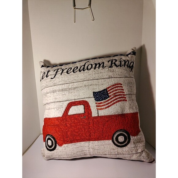 Patriotic Pillow With Iconic Red Pickup & American Flag With The Saying "Let... - Picture 1 of 5
